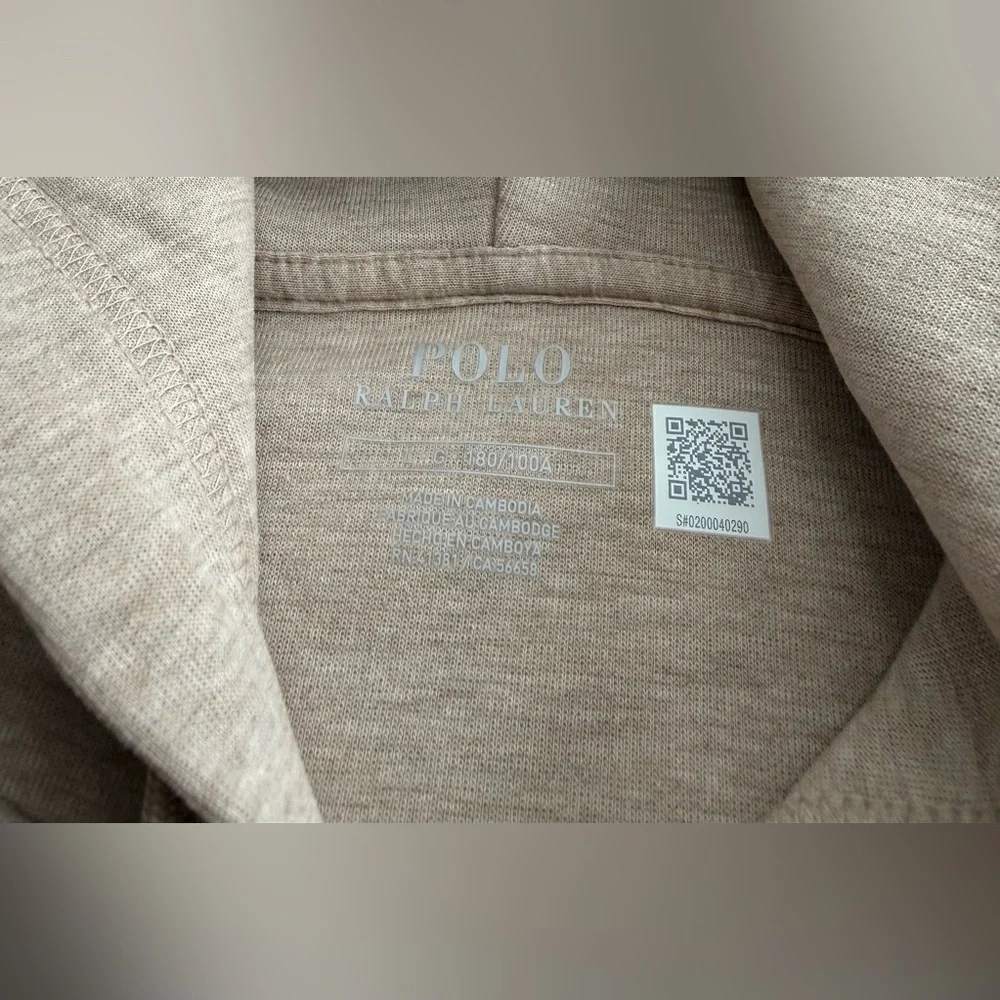 Polo Ralph Lauren RL Double Knit Hoodie‎ Jacket Pony Beige HTR Mens Size Large